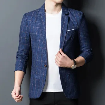 Best Fashion Pánské kostkované sako pro business a společenské akce Barva: Modrá, Velikost: XL