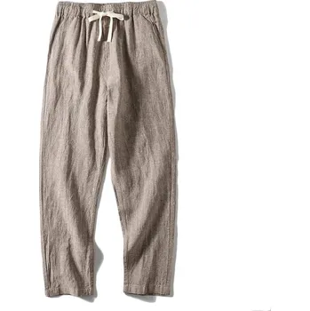 Pánská móda Best Fashion Pánské lněné kalhoty volného střihu na léto Barva: Khaki, Velikost: 3XL