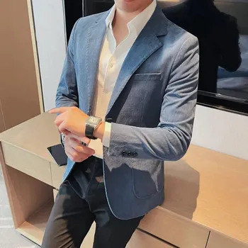 Best Fashion Pánské manšestrové sako pro elegantní volný čas Barva: Modrá, Velikost: XL