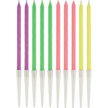 Přisada na vaření a pečení Dortové svíčky s držátky - Neon twister 13,5 cm - 10 ks /BP