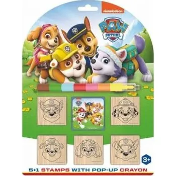Dětské razítko Razítka 5+1 s poduškou dřevěná 5x5cm s voskovkou Tlapková patrola/Paw Patrol na kartě