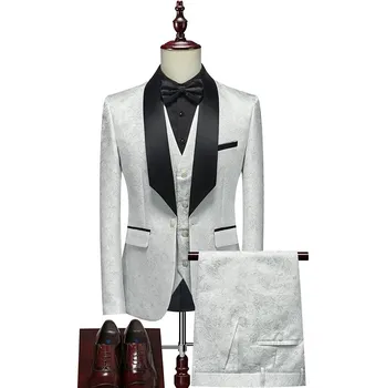 Best Fashion Pánský svatební oblek s vestou pro slavnostní den Barva: Bílá, Velikost: XXS