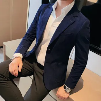 Pánské sako Best Fashion Pánské manšestrové sako pro elegantní volný čas Barva: Tmavě Modrá, Velikost: M