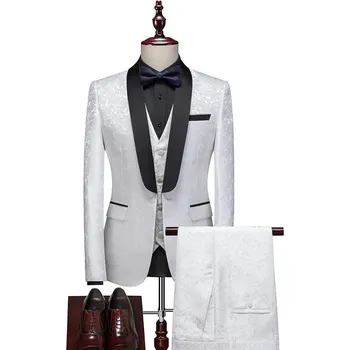 Pánský oblek Best Fashion Pánský třídílný oblek pro svatby a společenské akce Barva: Bílá, Velikost: S