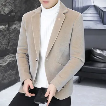 Best Fashion Pánské vlněné sako pro podzimní eleganci Barva: Khaki, Velikost: XL