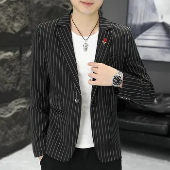 Best Fashion Pánské pruhované sako pro slavnostní příležitosti Barva: Černá, Velikost: M