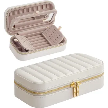 Šperkovnice Cestovní šperkovnice, malý organizér na šperky se zrcadlem, bílá