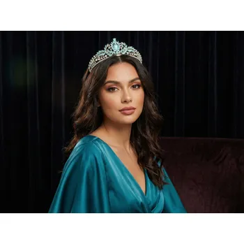 Souprava šperků B-TOP Elegantní zlatá tiára se zeleným opálem ve tvaru větviček