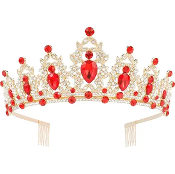Souprava šperků B-TOP Elegantní zlatá tiára s červenými krystaly