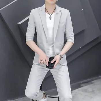 Pánský oblek Best Fashion Pánský letní oblek s moderním zkráceným rukávem Barva: Šedá, Velikost: L