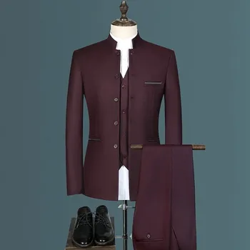 Best Fashion Pánský společenský oblek se stojáčkem Barva: Bordová, Velikost: 4XL