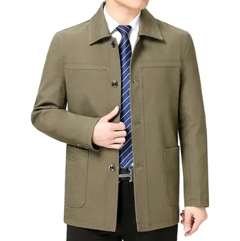 Best Fashion Pánský lehký kabát s klopami pro přechodné období Barva: Khaki, Velikost: 4XL