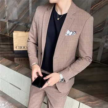 Pánský oblek Best Fashion Pánský dvoudílný oblek pro lehký elegantní styl Barva: Hnědá, Velikost: L