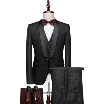 Pánský oblek Best Fashion Pánský třídílný oblek pro svatby a společenské akce Barva: Černá, Velikost: 3XL