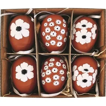 Velikonoční dekorace Vajíčka plastová hnědá na zavěšení 6 cm, 6 ks v krabičce