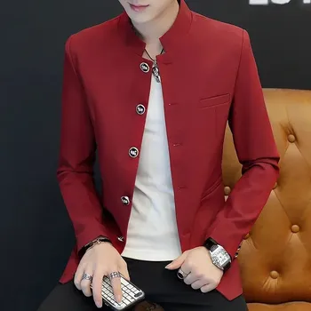 Best Fashion Pánské sako se stojáčkem pro moderní vzhled Barva: Červená, Velikost: XS