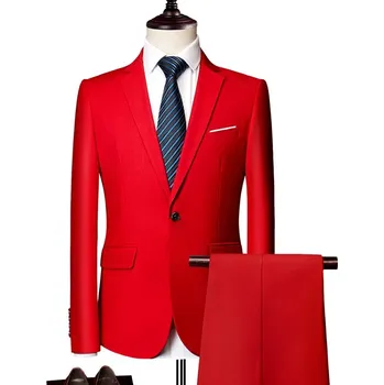 Pánský oblek Best Fashion Pánský dvoudílný oblek pro svatby a společenské akce Barva: Červená, Velikost: XL