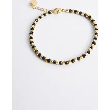 Náramek ZLATÝ DÁMSKÝ NÁRAMEK S ČERNÝMI KORÁLKY PECA del SOL