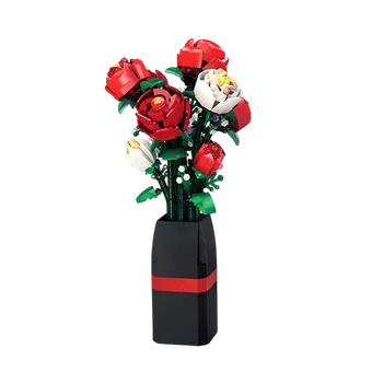 ostatní stavebnice OEM Stavebnice - červené růže ve váze – 818 Dílků