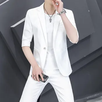 Best Fashion Pánský letní oblek s moderním zkráceným rukávem Barva: Bílá, Velikost: XL