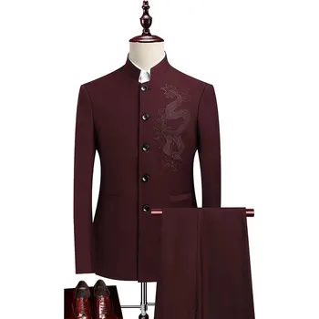 Best Fashion Pánský oblek se stojáčkem pro moderní styl Barva: Bordová, Velikost: 4XL