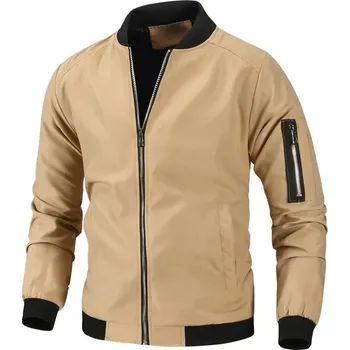 Pánská móda Best Fashion Pánská baseballová bunda ve sportovním stylu Barva: Khaki, Velikost: L