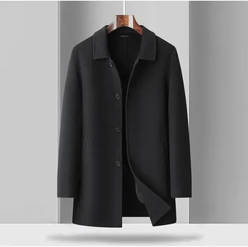 Pánský zimní kabát Best Fashion Pánský vlněný kabát střední délky pro zimu Barva: Černá, Velikost: M