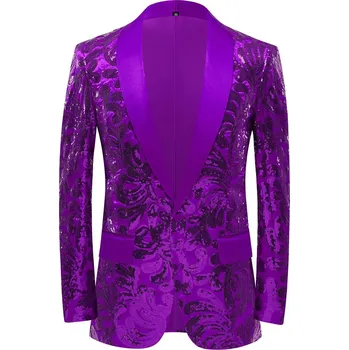 Best Fashion Pánské výrazné sako pro večírky a stage Barva: Fialová, Velikost: S