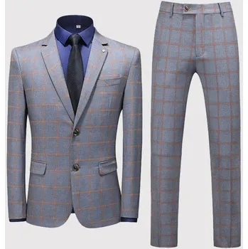 Best Fashion Pánský kostkovaný třídílný oblek v britském stylu Velikost: S, Barva (Varianta): grey 2 piece set