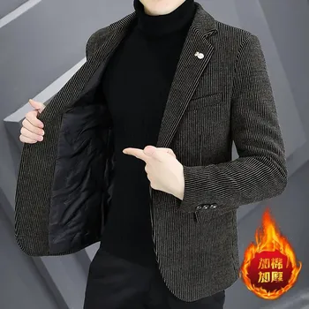 Best Fashion Pánské elegantní sametové sako na chladné dny Barva: Khaki, Velikost: L