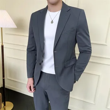 Pánský oblek Best Fashion Pánský dvoudílný oblek v ležérně elegantním stylu Barva: Šedá, Velikost: XS