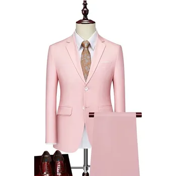 Best Fashion Pánský elegantní dvoudílný oblek pro slavnosti Barva: Růžová, Velikost: XL