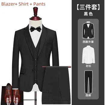 Best Fashion Pánský třídílný oblek pro svatby a formální akce Velikost: 4XL, Barva (Varianta): Black 2 button shirt