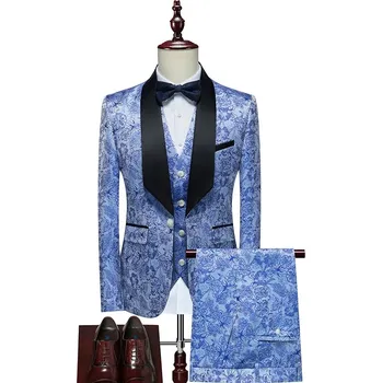 Pánský oblek Best Fashion Pánský svatební oblek s vestou pro slavnostní den Barva: Melounová, Velikost: XXS