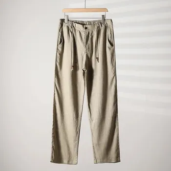 Pánské kalhoty Best Fashion Pánské lněné kalhoty pro pohodlné nošení Barva: Zelená, Velikost: XL