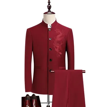 Pánský oblek Best Fashion Pánský oblek se stojáčkem pro moderní styl Barva: Červená, Velikost: XL