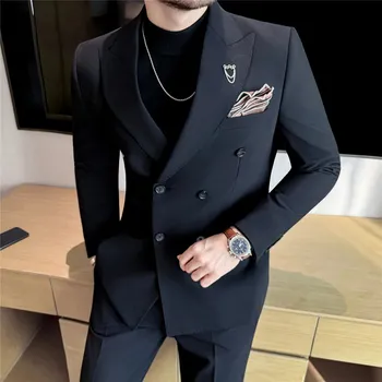 Pánský oblek Best Fashion Pánský dvouřadý oblek pro slavnostní události Barva: Modrá, Velikost: 5XL