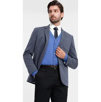 Pánské sako Elegantní pánské strukturované pletené sako na míru - tmavě modré V1 OM-BLZB-0129 - S