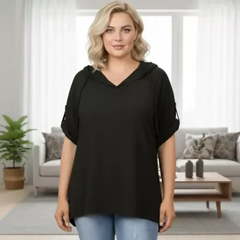 Dámská tunika Dámská černá tunika s kapucí Miss Chiara - italská móda N1646