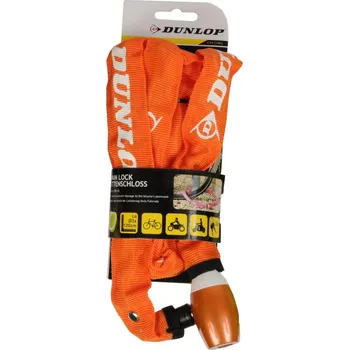 Zámek na kolo Zámek na kolo DUNLOP řetězový se zámkem délka 120 cm - ORANŽOVÝ