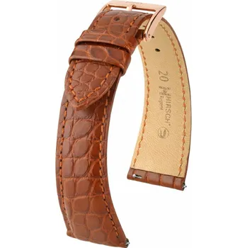 Řemínek na hodinky Kožený řemínek Hirsch Regent 04107179-7, hnědý, aligátoří kůže, Quick Release - 19 mm