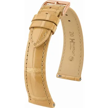 Řemínek na hodinky Kožený řemínek Hirsch London 04207190-7, béžový, aligátoří kůže, Quick Release - 20 mm