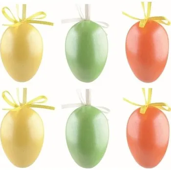 Velikonoční dekorace Velikonoční vejce plastová Lesklá barevná 6 cm na zavěšení, 6 ks v sáčku