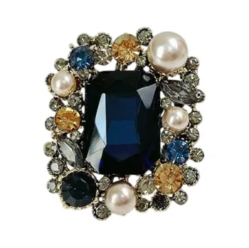 Brož Luxusní módní brož obdélníkový tvar Drahokam s perlami a kamínky Elegantní geometrický design Zinková slitina modrá