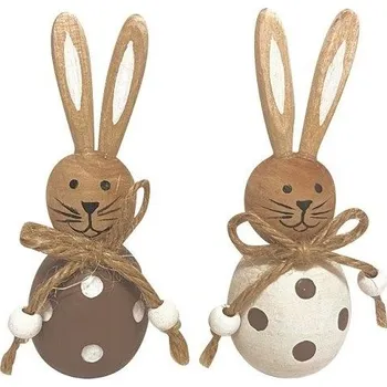 Velikonoční dekorace Zajíček dřevěný hnědobílý na postavení 3,5 x 9,5 cm