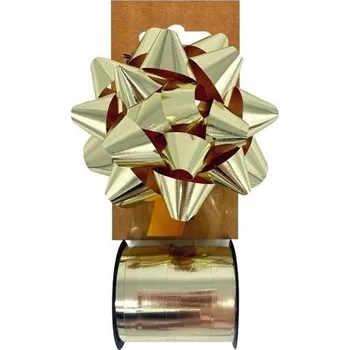 Stuha Sada na balení dárků zlatá, rozeta 10 x 5 x 10 cm, stuha 1 cm x 10 m