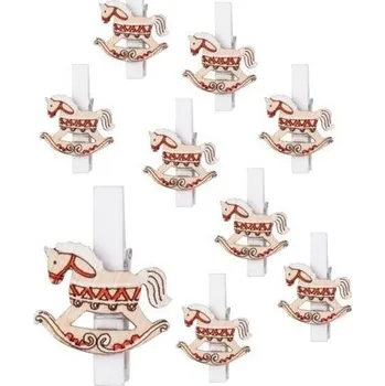 Vánoční dekorace Koníci dřevění na kolíčku 3 x 2,5 x 0,3 cm, 9 ks v sáčku