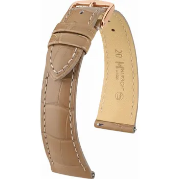Řemínek na hodinky Kožený řemínek Hirsch London 04207199-7, béžový, aligátoří kůže, Quick Release - 17 mm
