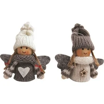 Vánoční dekorace Anděl šedobílý na zavěšení 7,5 cm