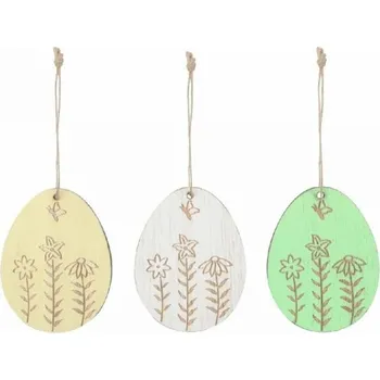 Velikonoční dekorace Vejce dřevěné 5 x 7 x 0,5 cm na zavěšení, 6 ks v krabičce [A]